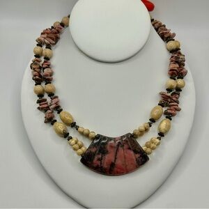 Artisan Crafted Pink and Cream Stone Beaded Necklace